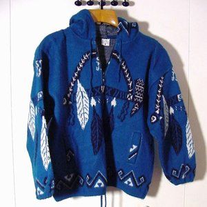 Vtg Yari Artesanias Tribal Native Indian Hippie Blue Wool Sweater Sz M